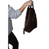 Hakiki Deri Kadın Omuz Sırt Çantası Vazo Model Koyu Kahverengi 