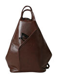 Hakiki Deri Kadın Omuz Sırt Çantası Vazo Model Koyu Kahverengi 