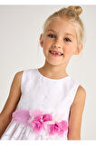 Mayoral Çiçekli Beyaz Kız Çocuk Elbise_mnvs3918