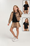 Escabel Leopar Desenli 3'Lü Kız Çocuk Etekli Takım_mnvs35986