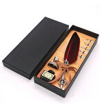 MOBGİFT Hediyelik Taçlı Kuş Tüyü Divit Kalem Ve Özel Tasarım Retro Deri Defter Seti