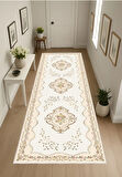 Krem Çicek Dijital Baskı Halı Kaymaz Tabanlı Yıkanabilir Halı Yolluk Salon Halısı 801