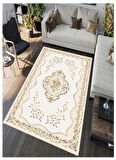 Krem Çicek Dijital Baskı Halı Kaymaz Tabanlı Yıkanabilir Halı Yolluk Salon Halısı 801