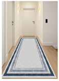 Mavi Gri Dijital Baskı Halı Kaymaz Tabanlı Yıkanabilir Halı Yolluk Salon Halısı 809