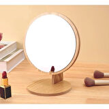 Ahşap Desenli Masaüstü Makyaj Aynası - Dekoratif Yuvarlak Kullanım