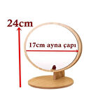 Ahşap Desenli Masaüstü Makyaj Aynası - Dekoratif Yuvarlak Kullanım