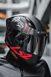 RAPID 2 RAVEN MAT SİYAH-BEYAZ-KIRMIZI KASK