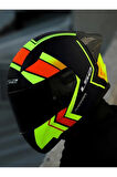 Rapıd 2 Race Extra Mat Neon Sarı-navy Mavi Kask Spoıler Siyah Cam