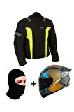 Gambıa Mont Siyah-Sarı+  Rapıd 2 Extra Mat Gri-Neon Turuncu Kask Prohel Balaklava Yazlık