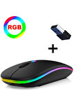 Çift Modlu Kablosuz Bluetooth Mouse Rgb Ledli Şarj Edilebilir Sessiz Tıklama Ergonomik