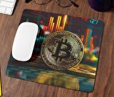 Bitcoin Logolu Crypto Para Grafik Görselli Baskılı Hediyelik Dikdörtgen Mousepad