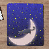 Ay Ve Yıldızlar Altında Kedi Baskılı Hediyelik Ve Günlük Mouse Pad