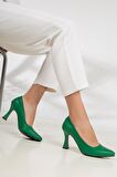 Merve BAŞ Kadın Yeşil Cilt Kadeh Topuk Sivri Burun Stiletto 7 Cm