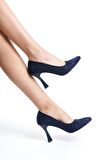 Merve BAŞ Kadın Lacivert Süet Kadeh Topuk Sivri Burun Stiletto 9 Cm