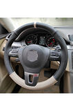 Volkswagen Passat Cc Özel Kombin Nokta Alt Koyu Bej Yüzüklü Dikmeli Deri Direksiyon Kılıfı