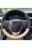 Toyota Corolla Çift Renk Koyu Bej Desen Dikmeli Deri Direksiyon Kılıfı