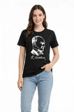 Livizmir Moda Atatürk Baskılı Tişört Kısa Kollu Bisiklet Yaka T-Shirt - Siyah