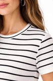 Livizmir Moda Çizgili Yazlık Triko T-Shirt Bisiklet Yaka Rahat Kalıp Tişört - Beyaz