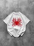 Livizmir Moda Örümcek Baskılı Tişört Kısa Kollu Bisiklet Yaka T-Shirt - Beyaz