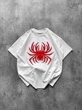 Livizmir Moda Örümcek Baskılı Tişört Kısa Kollu Bisiklet Yaka T-Shirt - Beyaz