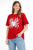 Livizmir Moda Örümcek Baskılı Tişört Kısa Kollu Bisiklet Yaka T-Shirt - Kırmızı