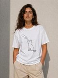 Livizmir Moda Minimal Kedi Çizim Baskılı Tişört Kısa Kol Yazlık T-Shirt - Beyaz