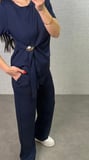 Livizmir Moda Kadın Kısa Kollu Bisiklet Yaka Yandan Toka Detaylı Viskon Iki Iplik Bluz Ve Pantolon Ikili Takım