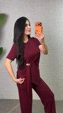 Livizmir Moda Kadın Kısa Kollu Bisiklet Yaka Yandan Toka Detaylı Viskon Iki Iplik Bluz Ve Pantolon Ikili Takım