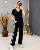 Livizmir Moda Kadın Kısa Kollu V Yakalı Viskon Iki Iplik Bluz Ve Pantolon Ikili Takım