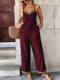 Livizmir Moda Kadın Ip Askılı V Yakalı Etnik Serit Desenli Cep Detaylı Janjan Krep Tulum