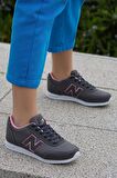 Kadın Siyah Füme Günlük Rahat Taban Comfort File Bağcıklı Hafif Esnek Yürüyüş Sneaker Spor Ayakkabı