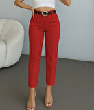 Kadın Yüksek Bel Gipe Detay Dar Paça Kısa Pantolon