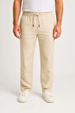 Erkek Keten Pantolon – Cepli, Beli Lastikli Ve Bağcıklı, Nefes Alan Rahat Kalıp, Yazlık Ve Baharlık Günlük Giyim, Şık - Konforlu Boru Paça Model - Bej