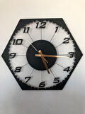 Dekoratif Türkçe Rakamlı Metal Duvar Saati Altıgen Ölçü:45x39cm