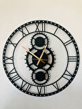 Dekoratif Roma Rakamlı Metal Duvar Saati Dişli Temalı 45x45cm