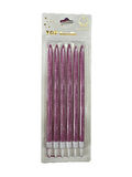 Simli Doğum Günü Parti Süs Pasta Mumu - Pembe - 15 Cm. - 6 Adetlik Paket