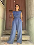 Boho Mavi Müslin Crop Bluz, Beli Lastikli Bluz, Crop Tshirt, Yazlık Bluz, Organik