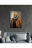  Miyrem Glasses Collection -A1^#  İnsan Vücutlu Kaplan Hayvan Portresi Cam Tablo