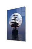  Miyrem Glasses Collection -A1^#  Ay Gece Yelkenli Gemi Cam Tablo, Cam Tablo