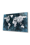  Miyrem Glasses Collection -A1^#  Gri Eskitme Dünya Haritası Cam Tablo