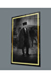  Miyrem Glasses Collection -A1^#  Gold Şerit Siyah Beyaz Pardesülü Atatürk Cam Tablo