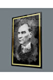  Miyrem Glasses Collection -A1^#  Gold Şerit Atatürk Portresi Siyah Beyaz Cam Tablo