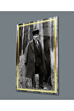  Miyrem Glasses Collection -A1^#  Gold Şerit Siyah Beyaz Atatürk Cam Tablo