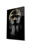  Miyrem Glasses Collection -A1^#  Altın Saç Dudak ve Göz Makyajlı Afrikalı Kadın Cam Tablo