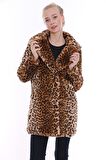 Suni Kürk Leopar Desenli Kadın Kaban