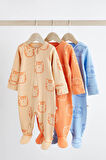 Next Baby % 100 Pamuklu Turuncu Kaplan Desenli 3’lü Tulum Set