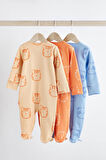 Next Baby % 100 Pamuklu Turuncu Kaplan Desenli 3’lü Tulum Set