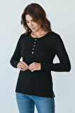 KADIN YAKA DÜME DETAYLI MEVSİMLİK BLUZ