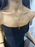 Kadın Çelik Gold Kaplama Nazar Boncuklu ve Lotus Çiçekli 2'li Kolye