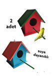 Ahşap Kuş Yuvası Kuş Evi Dış Mekan Suya Dayanıklı 2 Adet 14x14x19 Cm